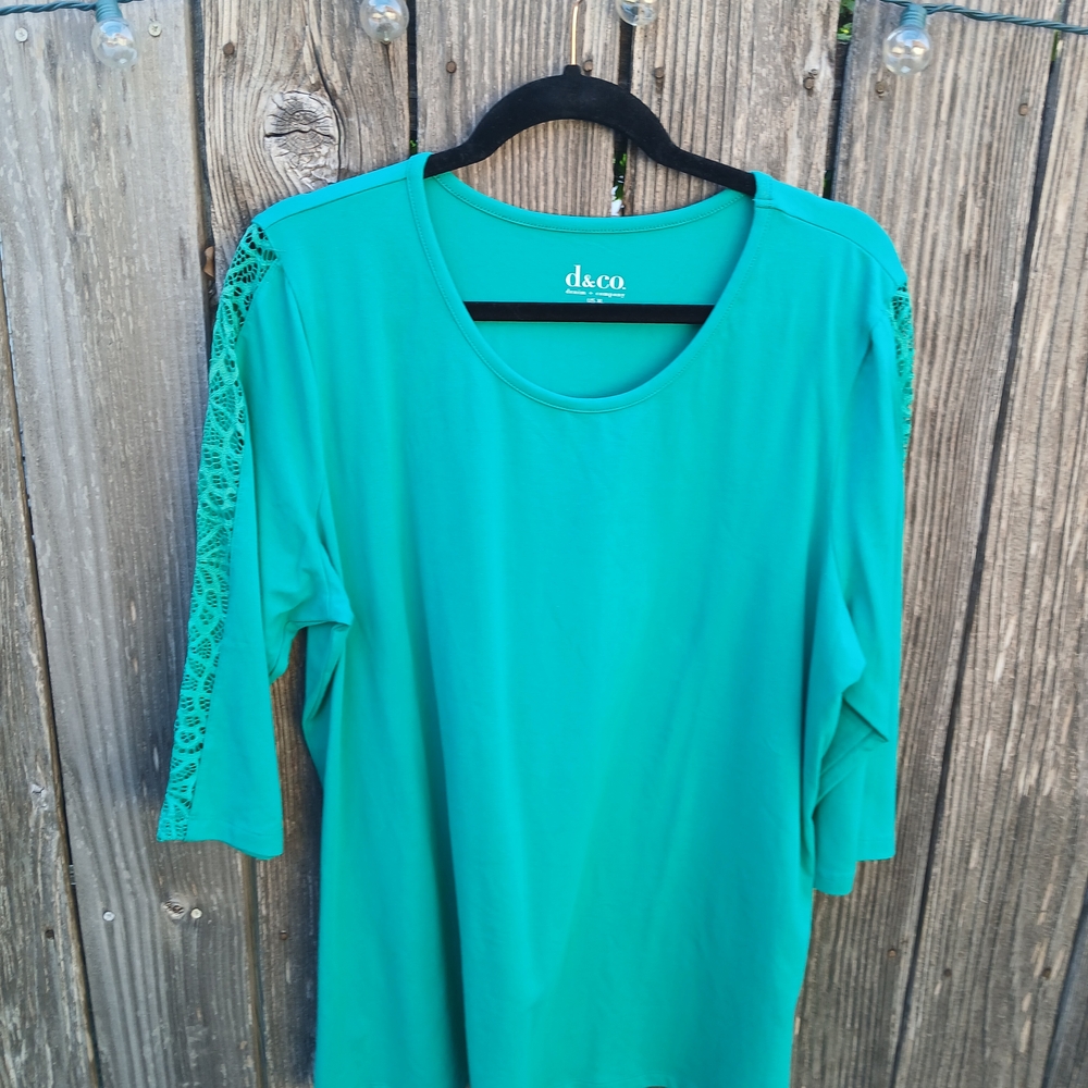 D&Co Turquoise Lace Accent Blouse
